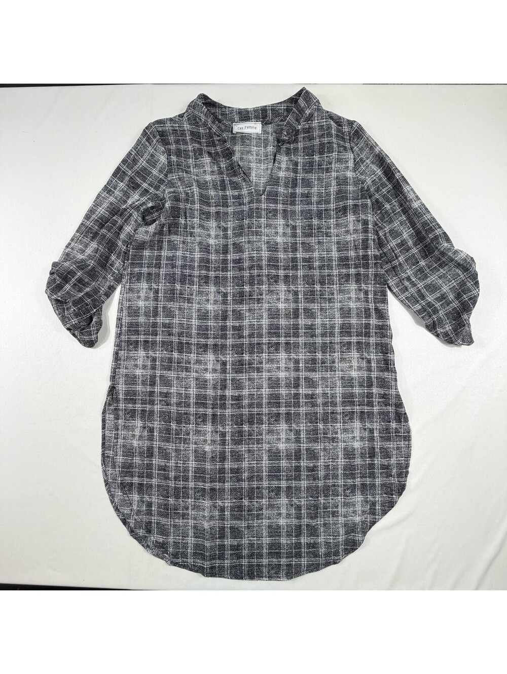 Ces Femme Black and White Plaid Long Sleeve Blouse - Picture 1 of 8